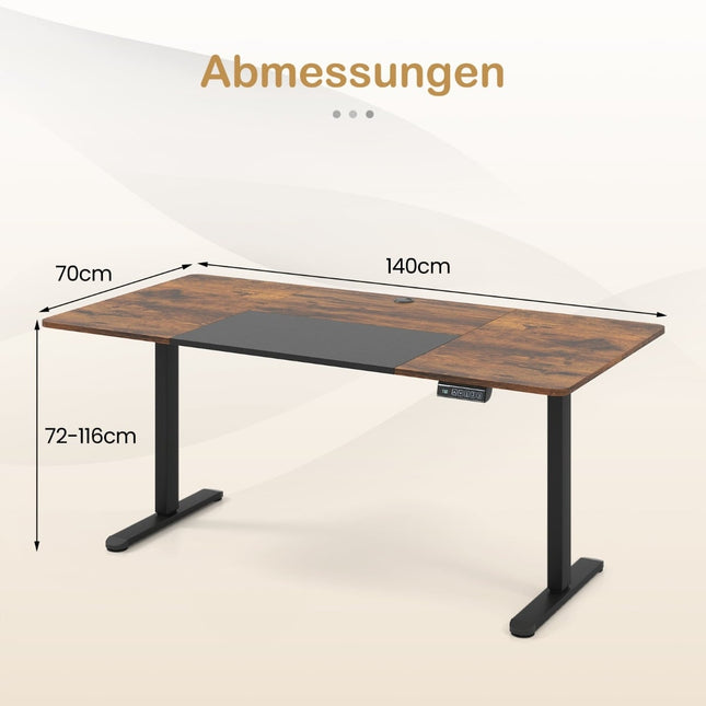 Elektrisch höhenverstellbarer Stehschreibtisch, 140x70 cm, Braun