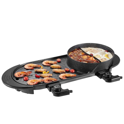 Electric Hot Pot Grill Combo, 2200W, Dual Temp Control