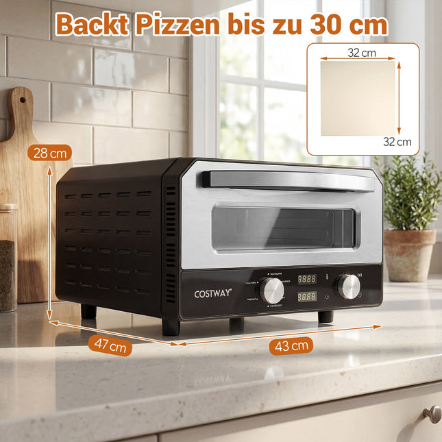 Elektrischer Pizzaofen für drinnen, 30 cm, 6 Voreinstellungen, Schwarz