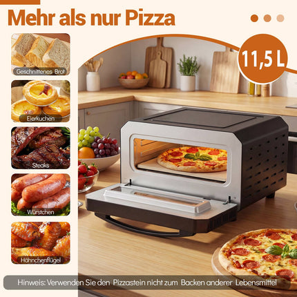 Elektrischer Pizzaofen für drinnen, 30 cm, 6 Voreinstellungen, Schwarz