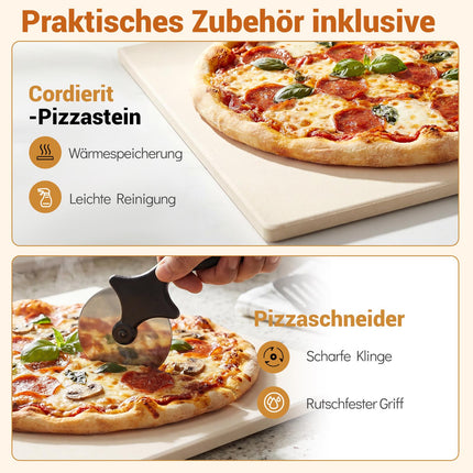 Elektrischer Pizzaofen für drinnen, 30 cm, 6 Voreinstellungen, Schwarz