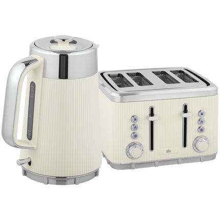 Wasserkocher 1,7L 2200W & 4-Schlitz Toaster, Cremeweiß
