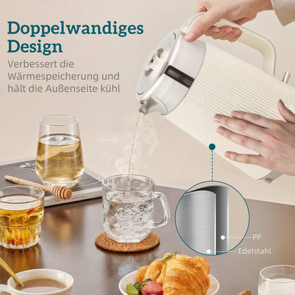 Wasserkocher 1,7L 2200W & 4-Schlitz Toaster, Cremeweiß