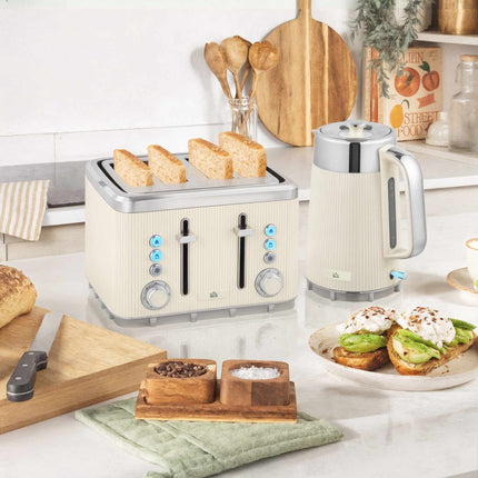 Wasserkocher 1,7L 2200W & 4-Schlitz Toaster, Cremeweiß