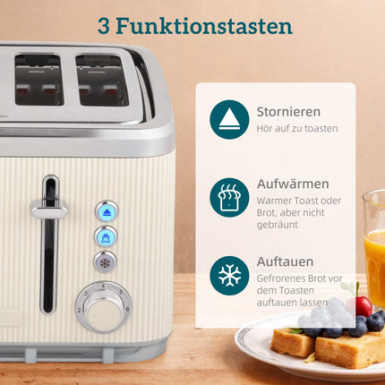 Wasserkocher 1,7L 2200W & 4-Schlitz Toaster, Cremeweiß