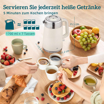 Wasserkocher 1,7L 2200W & 4-Schlitz Toaster, Cremeweiß