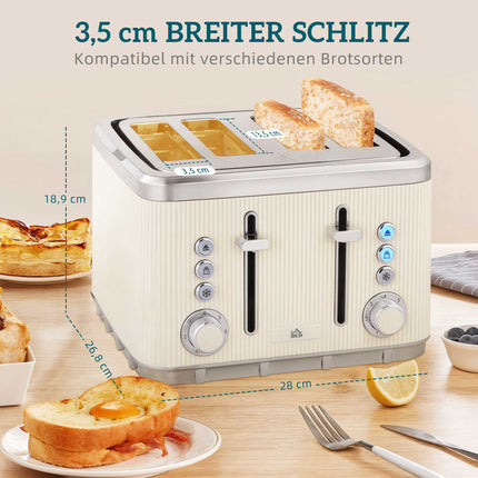 Wasserkocher 1,7L 2200W & 4-Schlitz Toaster, Cremeweiß