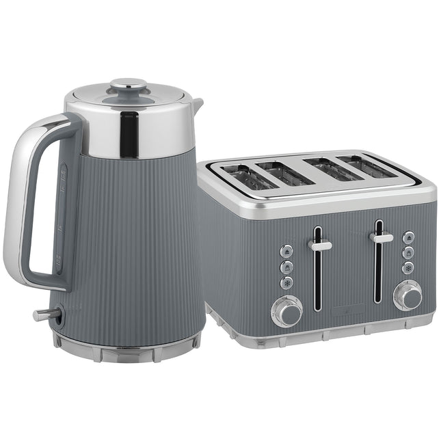 Wasserkocher 1.7L 2200W & 4-Schlitz-Toaster, Grau