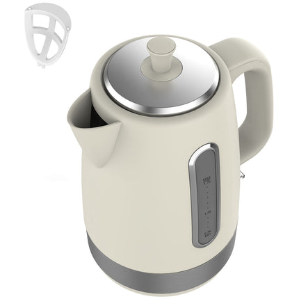 Wasserkocher, 1,7 L, 2200 W, Cremefarben & Chrom Design