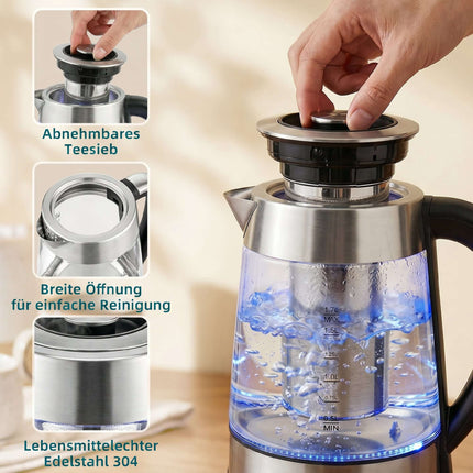 Wasserkocher 1.7L, 2200W, Glas, Strix Thermostat, Tee-Ei