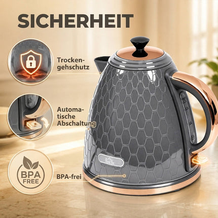 Electric Kettle, 2200W, 1.7L, Grey, Fast Boil, Filter