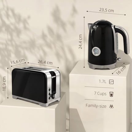 Electric Kettle & Toaster Set, 1.7L, 2200W, 7 Browning Levels