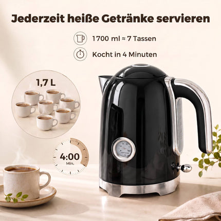Electric Kettle & Toaster Set, 1.7L, 2200W, 7 Browning Levels