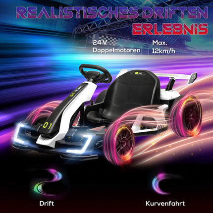 Electric Kids Go-Kart with Drift Mode, Adjustable Seat