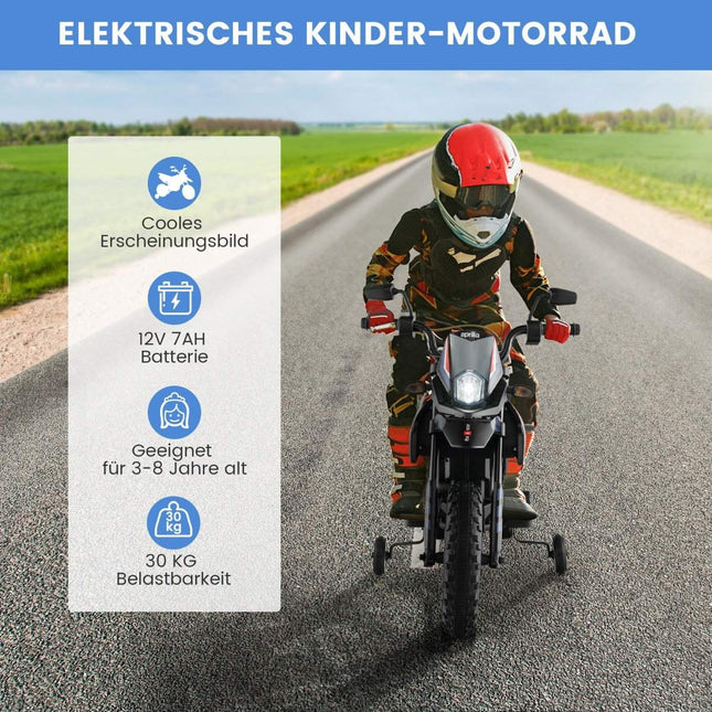 Elektro-Kindermotorrad mit Stützrädern, Musik, 12-V-Batterie