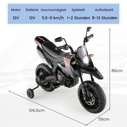 Elektro-Kindermotorrad mit Stützrädern, Musik, 12-V-Batterie