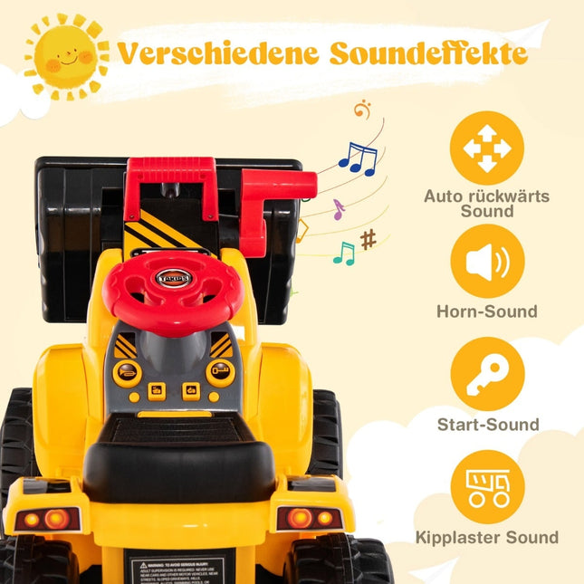Kinder-Elektrobagger zum Aufsitzen mit Stauraum & Korb, Gelb