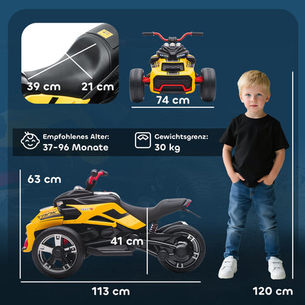 Elektrische kinderdriewieler, accu, MP3, LED, 3-8 jaar, geel