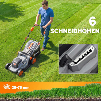 Electric Lawn Mower, 34cm Width, 1200W Motor