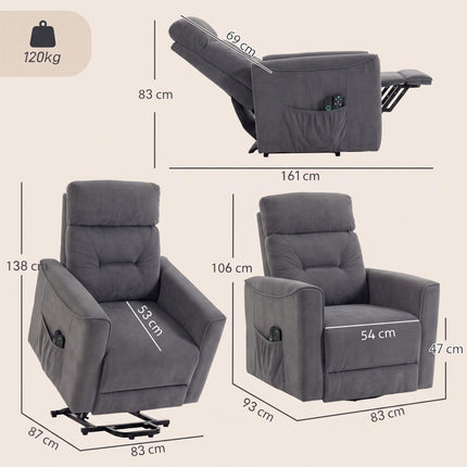 Electric Lift Recliner Chair with Massage and Heat, Dark Grey, Chenille, USB