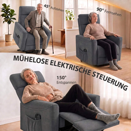 Electric Lift Recliner Chair with Massage and Heat, Dark Grey, Chenille, USB