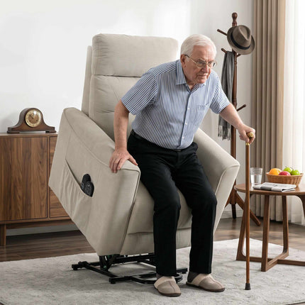Electric Lift Recliner Chair with Massage and Heat, Greige, Chenille, USB