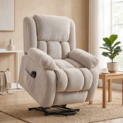 Electric Lift Recliner Chair with Massage and Heat, Remote Control, Beige