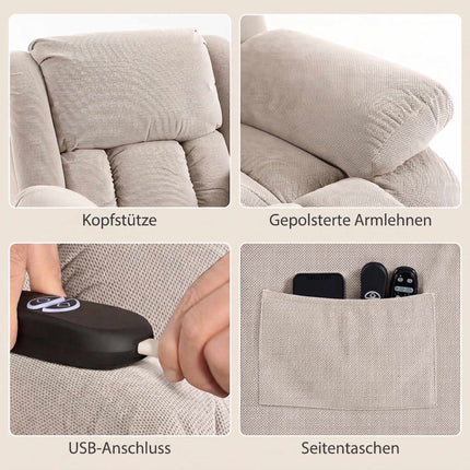 Electric Lift Recliner Chair with Massage and Heat, Remote Control, Beige