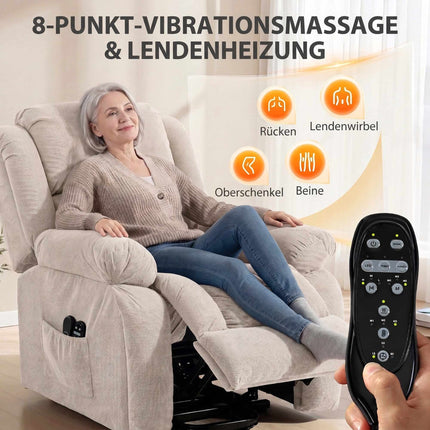 Electric Lift Recliner Chair with Massage and Heat, Remote Control, Beige