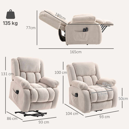 Electric Lift Recliner Chair with Massage and Heat, Remote Control, Beige