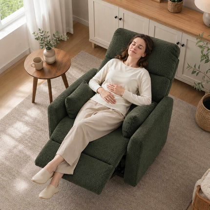 Electric Lift Recliner Chair with Massage and Heat, Teddy Fleece, Dark Green