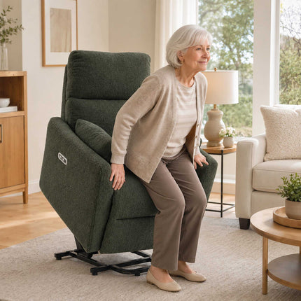 Electric Lift Recliner Chair with Massage and Heat, Teddy Fleece, Dark Green