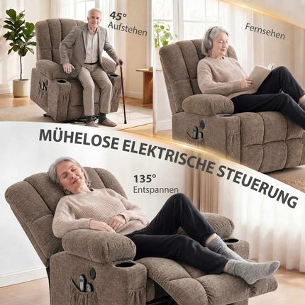 Electric Lift Recliner Chair with Massage and Heat, USB Charging, Brown