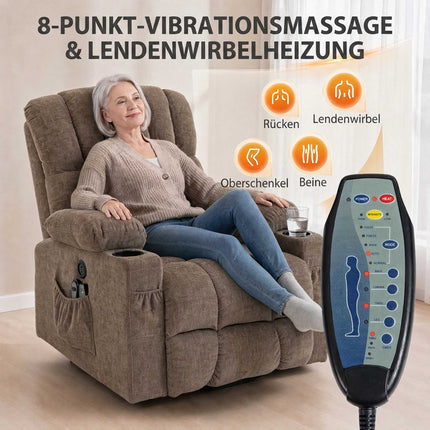 Electric Lift Recliner Chair with Massage and Heat, USB Charging, Brown