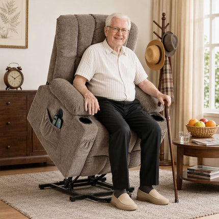 Electric Lift Recliner Chair with Massage and Heat, USB Charging, Brown
