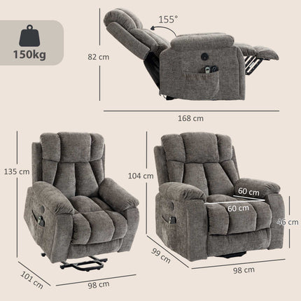 Electric Lift Recliner Chair with Massage and Heat, USB Port, Dark Grey