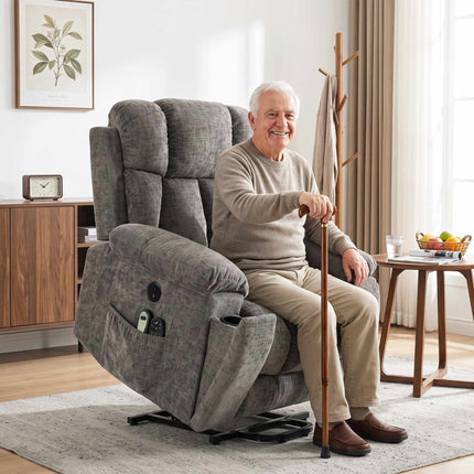Electric Lift Recliner Chair with Massage and Heat, USB Port, Dark Grey
