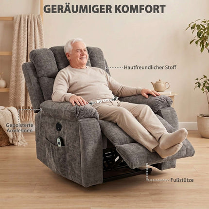 Electric Lift Recliner Chair with Massage and Heat, USB Port, Dark Grey