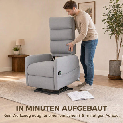 Electric Lift Recliner Chair with Remote Control, 135° Recline, Light Grey