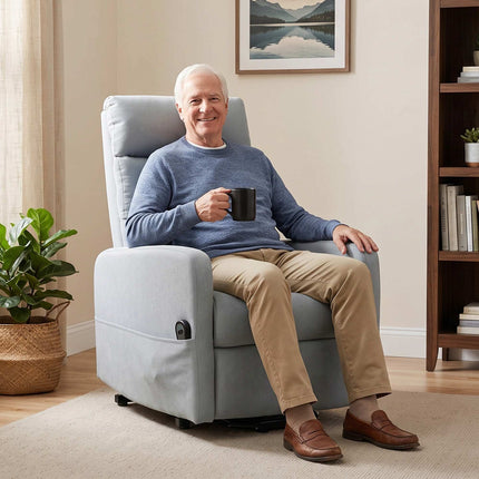 Electric Lift Recliner Chair with Remote Control, 135° Recline, Light Grey