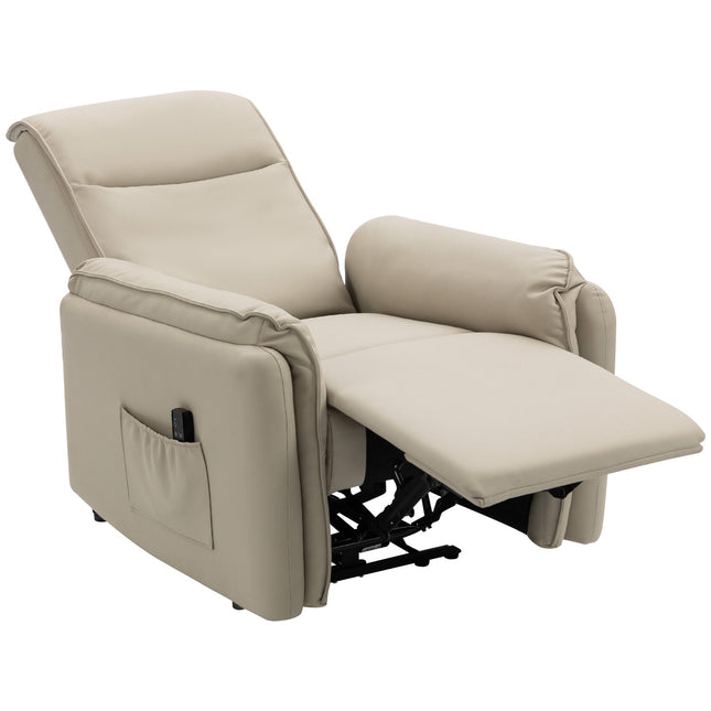 Elektrischer Massagesessel, Kunstleder, Fußstütze, Beige