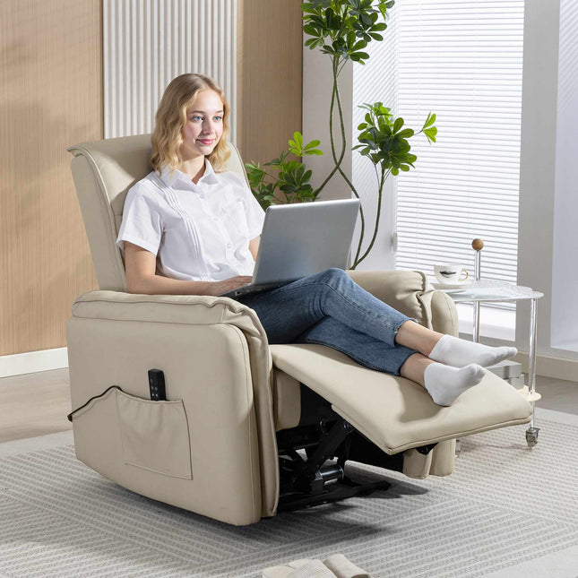 Elektrischer Massagesessel, Kunstleder, Fußstütze, Beige