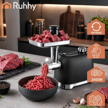 Electric Meat Grinder 2400W with Reverse Function, 3 Stainless Steel Sieves
