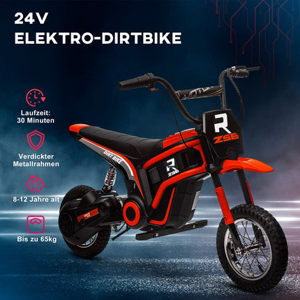 Moto électrique pour enfants avec moteur 24 V 350 W, vitesse 8-16 km/h, pneus pneumatiques 12 pouces, moto électrique avec phare musical, moto cross pour enfants de 8 à 12 ans, rouge |