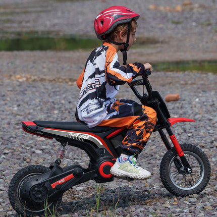 Moto électrique pour enfants avec moteur 24 V 350 W, vitesse 8-16 km/h, pneus pneumatiques 12 pouces, moto électrique avec phare musical, moto cross pour enfants de 8 à 12 ans, rouge |