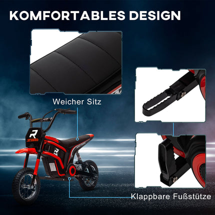 Moto électrique pour enfants avec moteur 24 V 350 W, vitesse 8-16 km/h, pneus pneumatiques 12 pouces, moto électrique avec phare musical, moto cross pour enfants de 8 à 12 ans, rouge |
