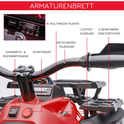 Elektro Kinderquad 12V, Scheinwerfer, USB & MP3, Rot