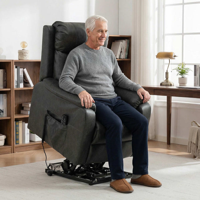 Elektrischer Relaxsessel, schwarzes Kunstleder, Doppelmotor