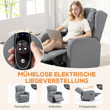 Elektrischer Relaxsessel, Kunstleder, Grau, Fußstütze