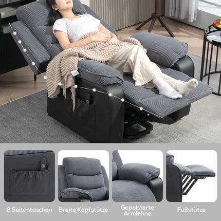 Electric Recliner Chair with Corduroy Cover, Dark Grey